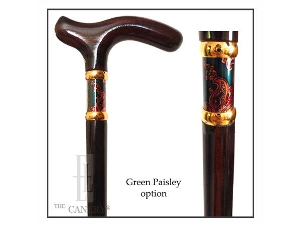 Ladies Ebony Wood Derby Cane with Paisley Band