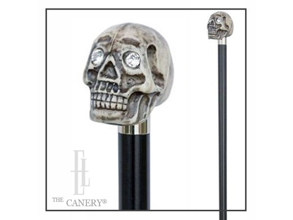 Skullhead Walking Stick with Antique Finish and Swarovski Crystal eyes