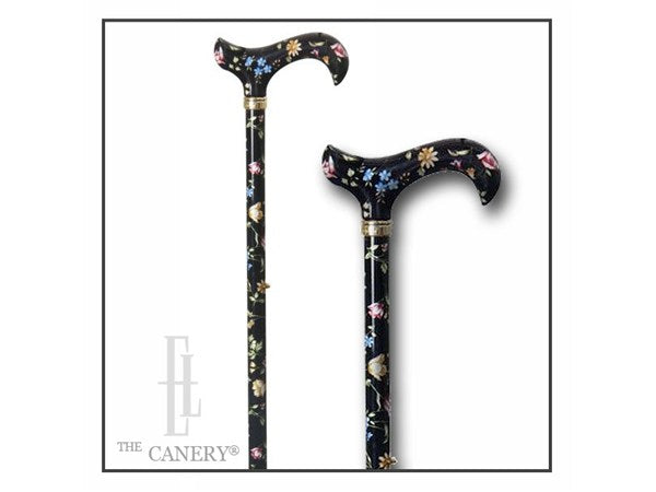 Tea Party Black Floral Design Adjustable Walking Cane