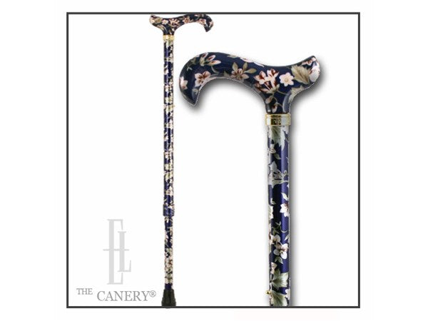 Tea Party Dark Blue Floral Adjustable Walking Cane