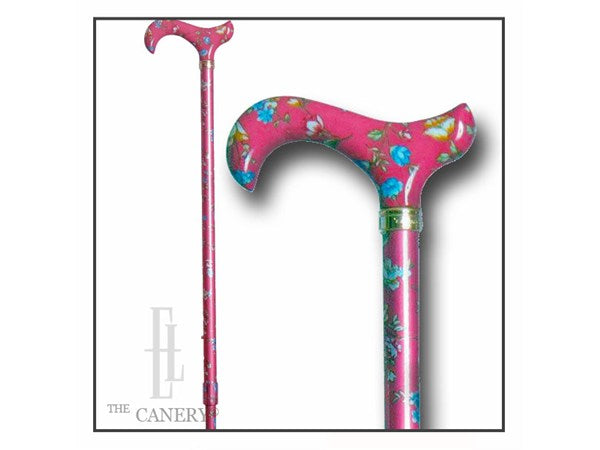 Tea Party Pink Floral Derby handle Adjustable Walking Cane