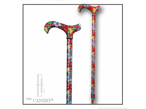 Tea Party Red Floral Design Adjustable Derby Walking Cane