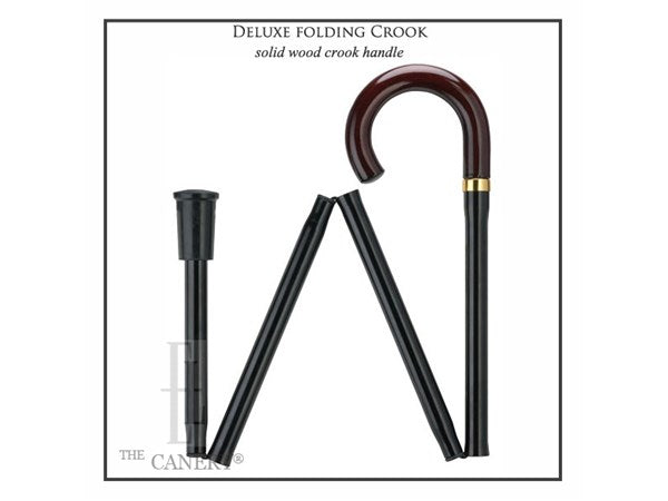 Folding Traveler Cane with Solid Wood Crook Handle