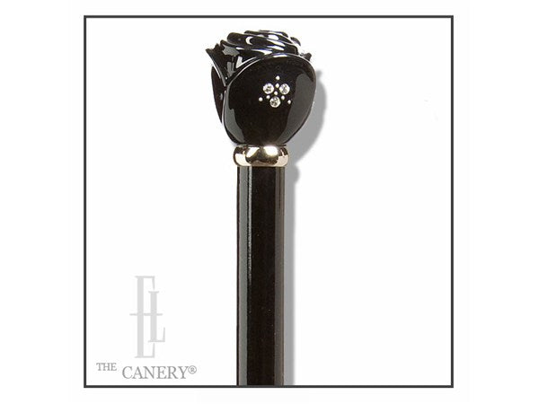 Black Rose Walking Stick with Crystal Inlay