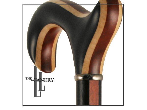 Exotic Derby Walking Cane of Ebony, Rubberwood & Padouk