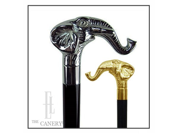 Majestic Elephant handle walking cane in Gold or Silver