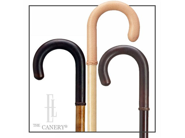 Leather Handle Crook Cane with Hardwood Shaft