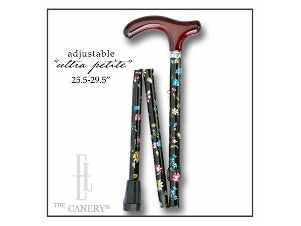 Ultra-Petite Adjustable Folding Travel Cane- Black Floral